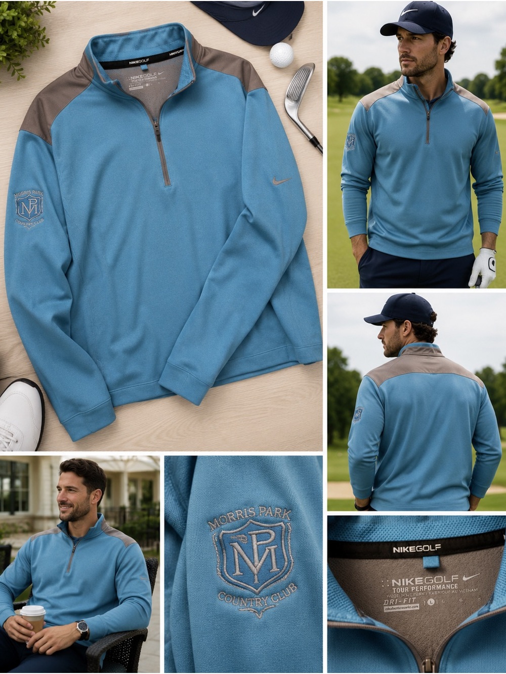 Nike Golf Dri-FIT Sweatshirt Men Large Blue Gray Tour Performance Country Club